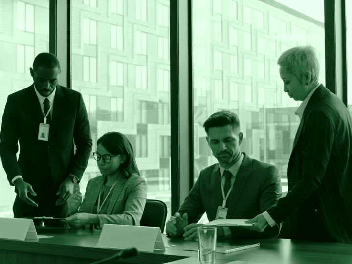 Two people starting their funding request at a table
